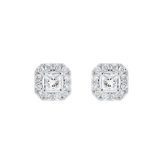 Goldsmiths 9ct White Gold 0.30cttw Princess Cut Diamond Halo Stud Earrings Goldsmiths 9ct White Gold 0.30cttw Princess Cut Diamond Halo Stud Earrings