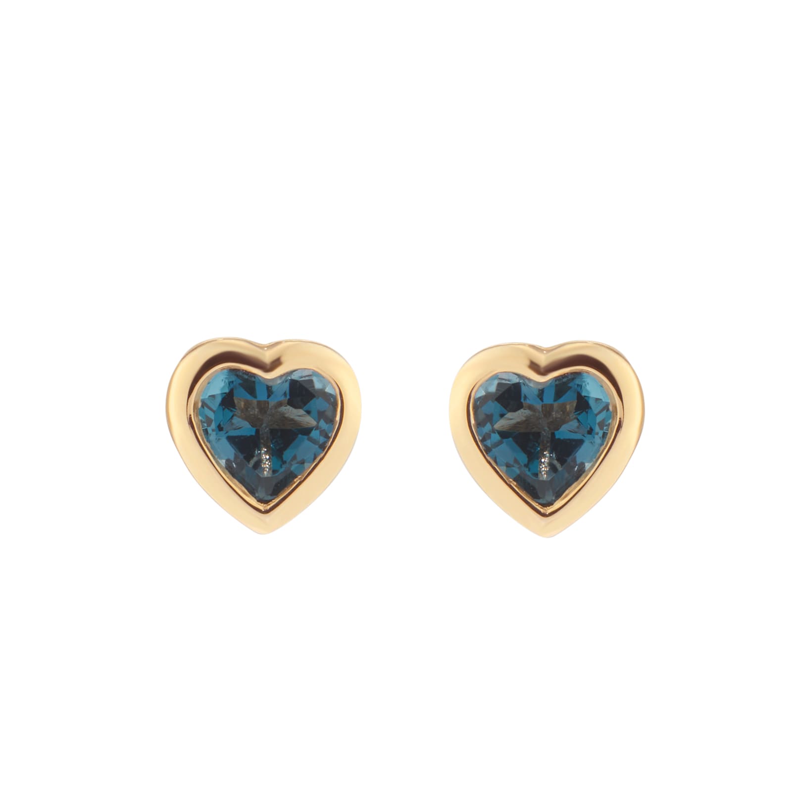 Goldsmiths 9ct Yellow Gold 4mm London Blue Topaz Bezel Set Heart Stud Earrings