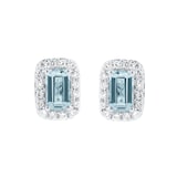 Goldsmiths 9ct White Gold  0.15cttw Diammond and Emerald Cut Aquamarine Halo Stud Earrings