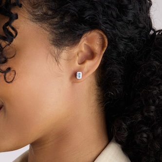 Goldsmiths 9ct White Gold 0.15cttw Diammond and Emerald Cut Aquamarine Halo Stud Earrings Goldsmiths 9ct White Gold 0.15cttw Diammond and Emerald Cut Aquamarine Halo Stud Earrings