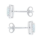 Goldsmiths 9ct White Gold  0.15cttw Diammond and Emerald Cut Aquamarine Halo Stud Earrings