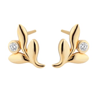 Goldsmiths 9ct Yellow Gold Diamond Leaf Stud Earrings Goldsmiths 9ct Yellow Gold Diamond Leaf Stud Earrings