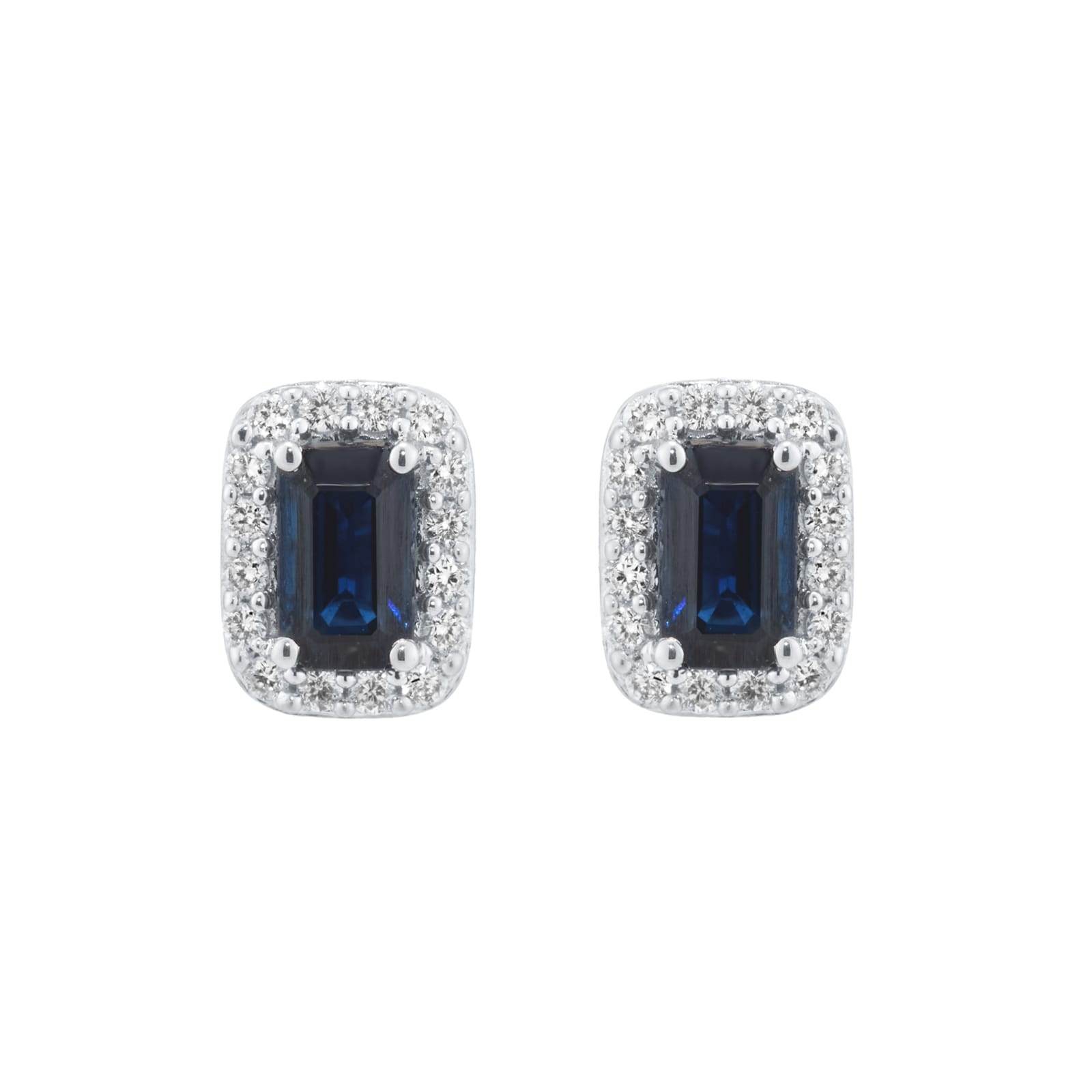 Mappin & Webb 18ct White Gold Emerald Cut Sapphire & 0.15cttw Diamond Halo Pendant Mappin & Webb 18ct White Gold Emerald Cut Sapphire & 0.15cttw Diamond Halo Pendant