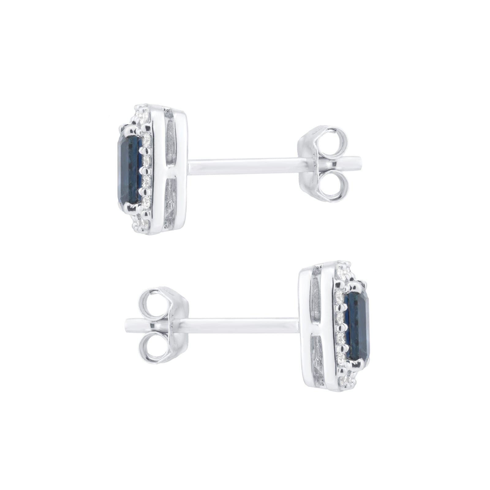 Mappin & Webb 18ct White Gold Emerald Cut Sapphire & 0.15cttw Diamond Halo Pendant Mappin & Webb 18ct White Gold Emerald Cut Sapphire & 0.15cttw Diamond Halo Pendant