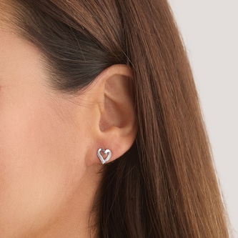 Goldsmiths 9ct White Gold Diamond Heart Stud Earrings Goldsmiths 9ct White Gold Diamond Heart Stud Earrings