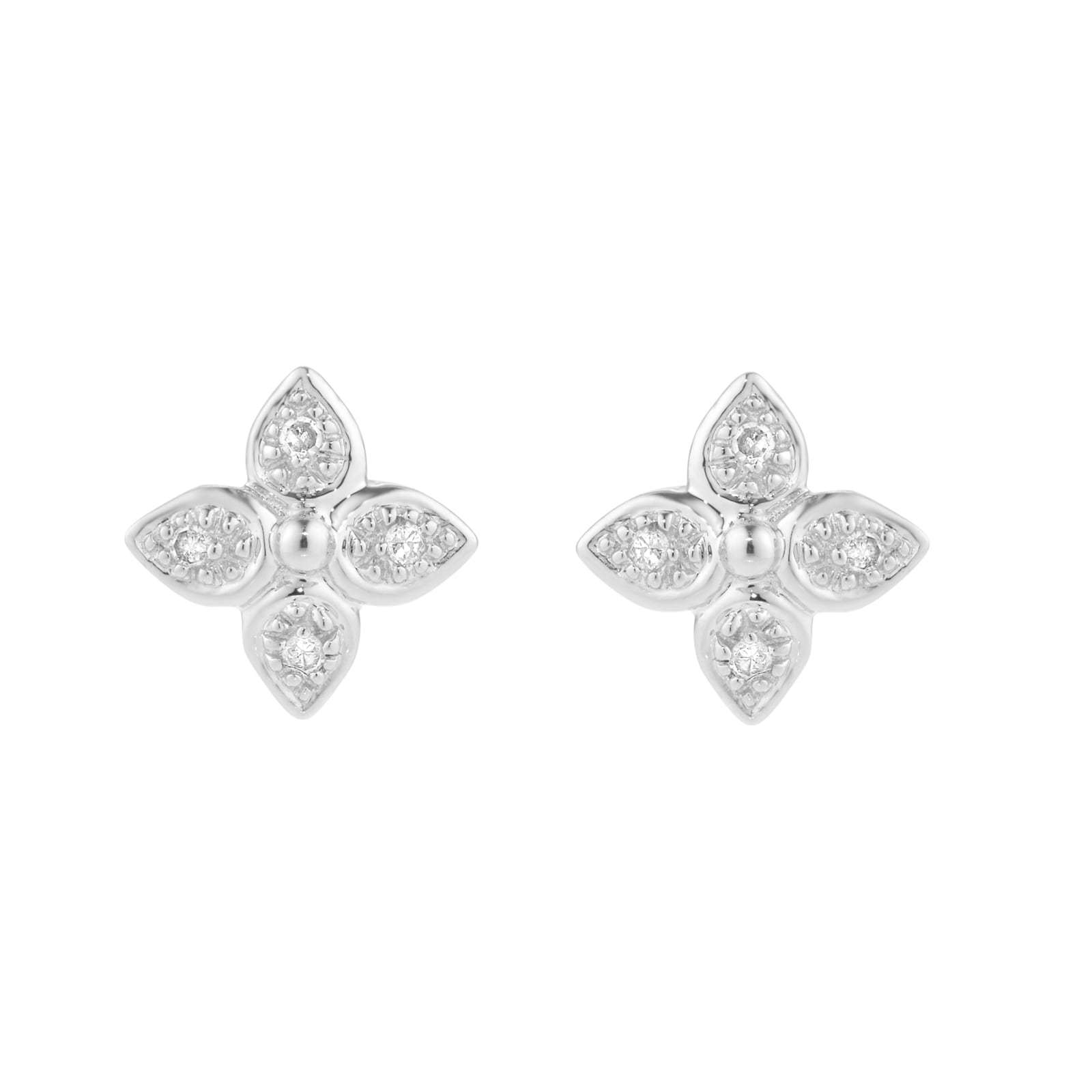 Goldsmiths 9ct White Gold Diamond Floral Stud Earrings