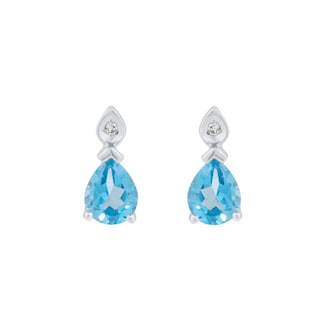 Goldsmiths 9ct White Gold Pear Cut Swiss Blue Topaz and Diamond Stud Earrings Goldsmiths 9ct White Gold Pear Cut Swiss Blue Topaz and Diamond Stud Earrings