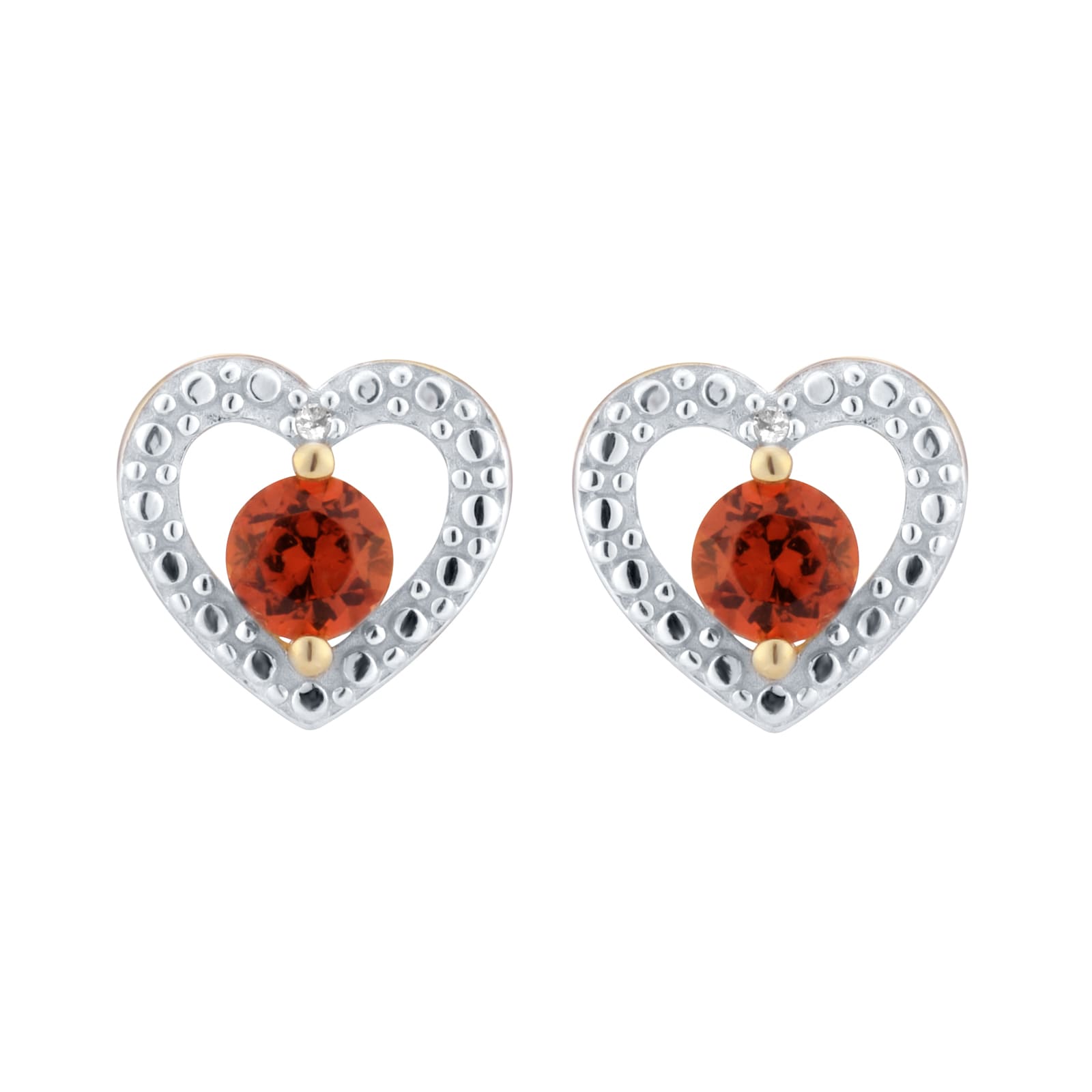 9ct Yellow Gold Diamond and Garnet Heart Stud Earrings