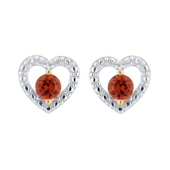 Goldsmiths 9ct Yellow Gold Diamond and Garnet Heart Stud Earrings