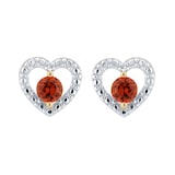 Goldsmiths 9ct Yellow Gold Diamond and Garnet Heart Stud Earrings