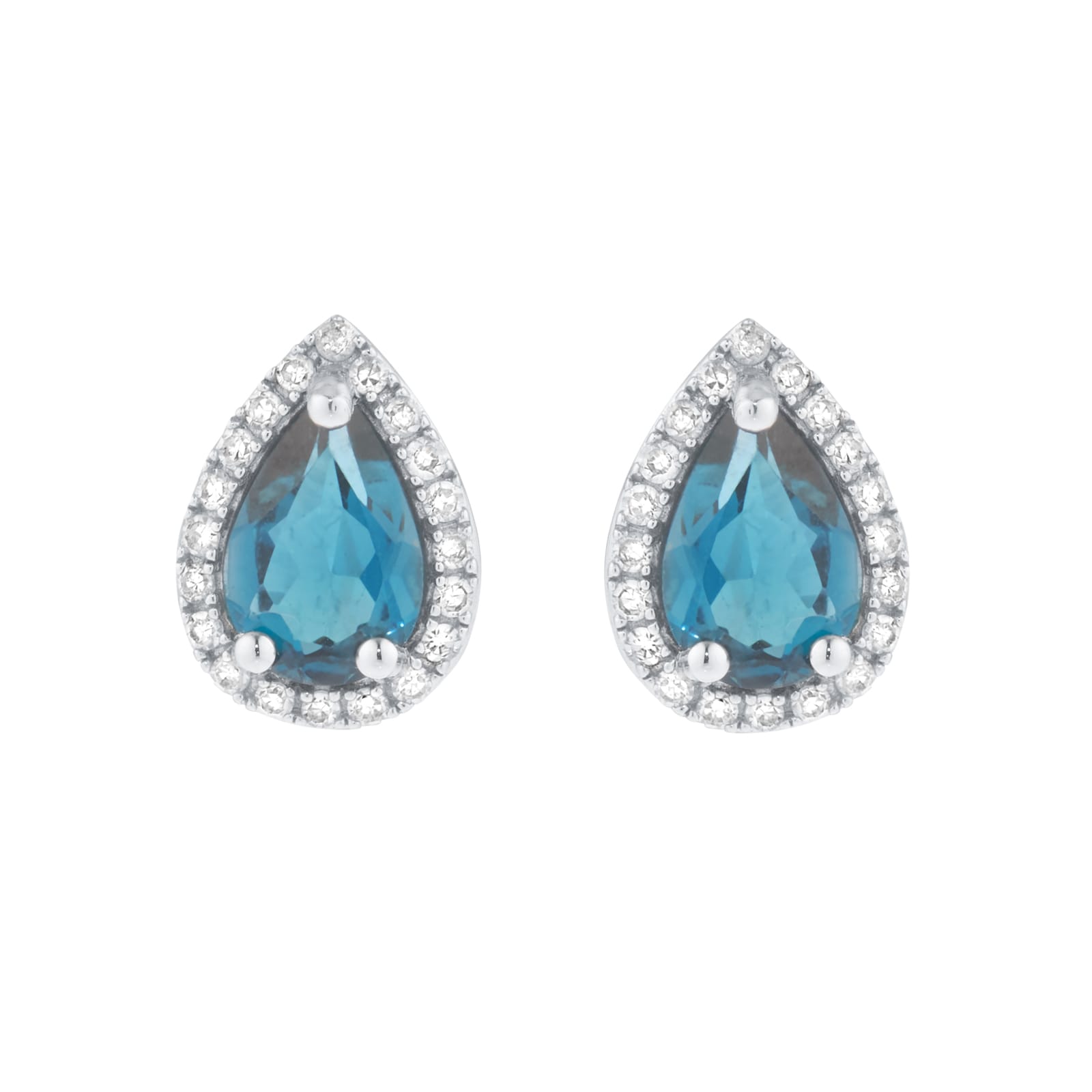 Goldsmiths 9ct White Gold Pear Cut London Blue Topaz and Diamond Stud Earrings Goldsmiths 9ct White Gold Pear Cut London Blue Topaz and Diamond Stud Earrings
