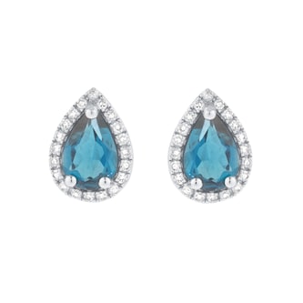 Goldsmiths 9ct White Gold Pear Cut London Blue Topaz and Diamond Stud Earrings Goldsmiths 9ct White Gold Pear Cut London Blue Topaz and Diamond Stud Earrings