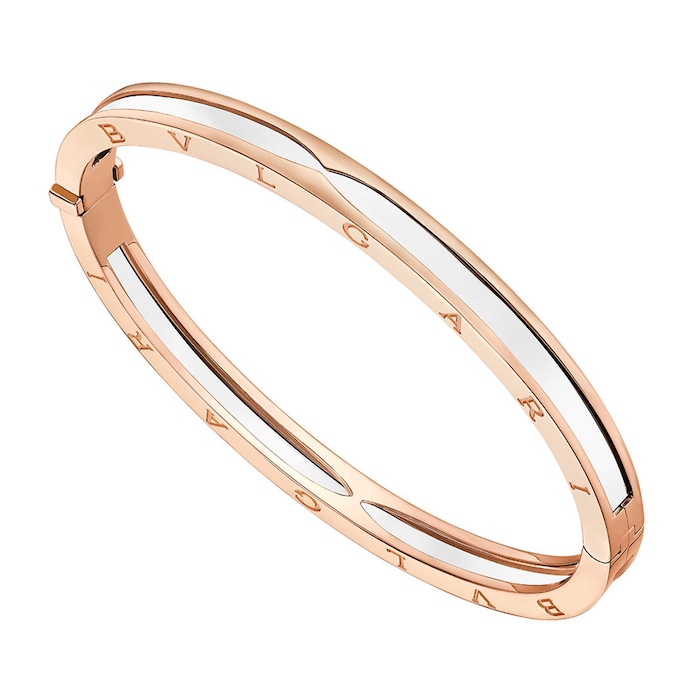 Bvlgari Jewelry 18k Rose Gold B.ZERO1 White Ceramic Bracelet - Size Medium