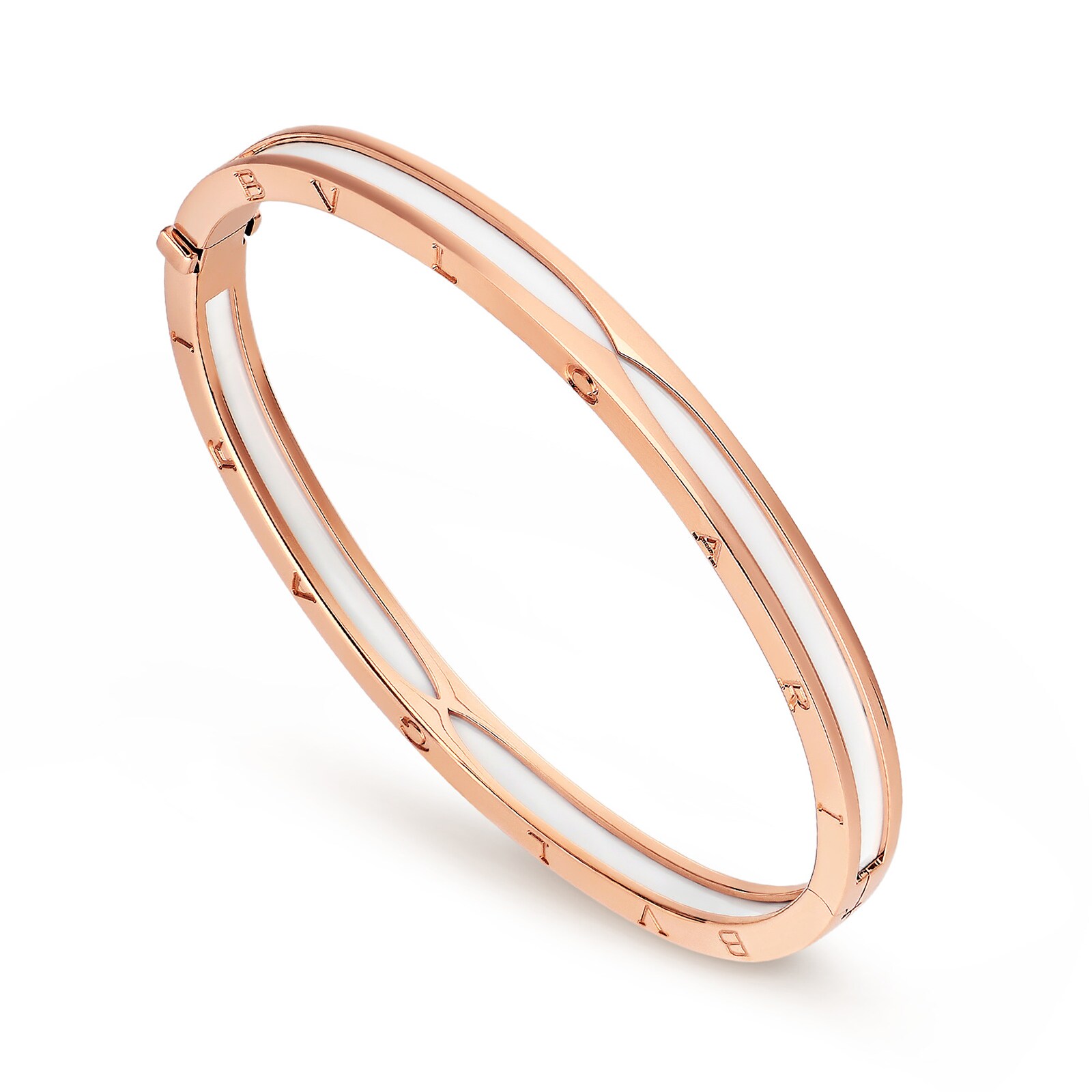 Bvlgari Jewelry 18k Rose Gold B.ZERO1 White Ceramic Bracelet - Size Medium