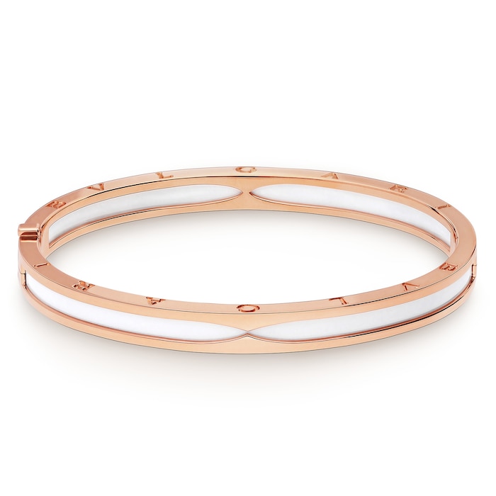 Bvlgari Jewelry 18k Rose Gold B.ZERO1 White Ceramic Bracelet - Size Medium