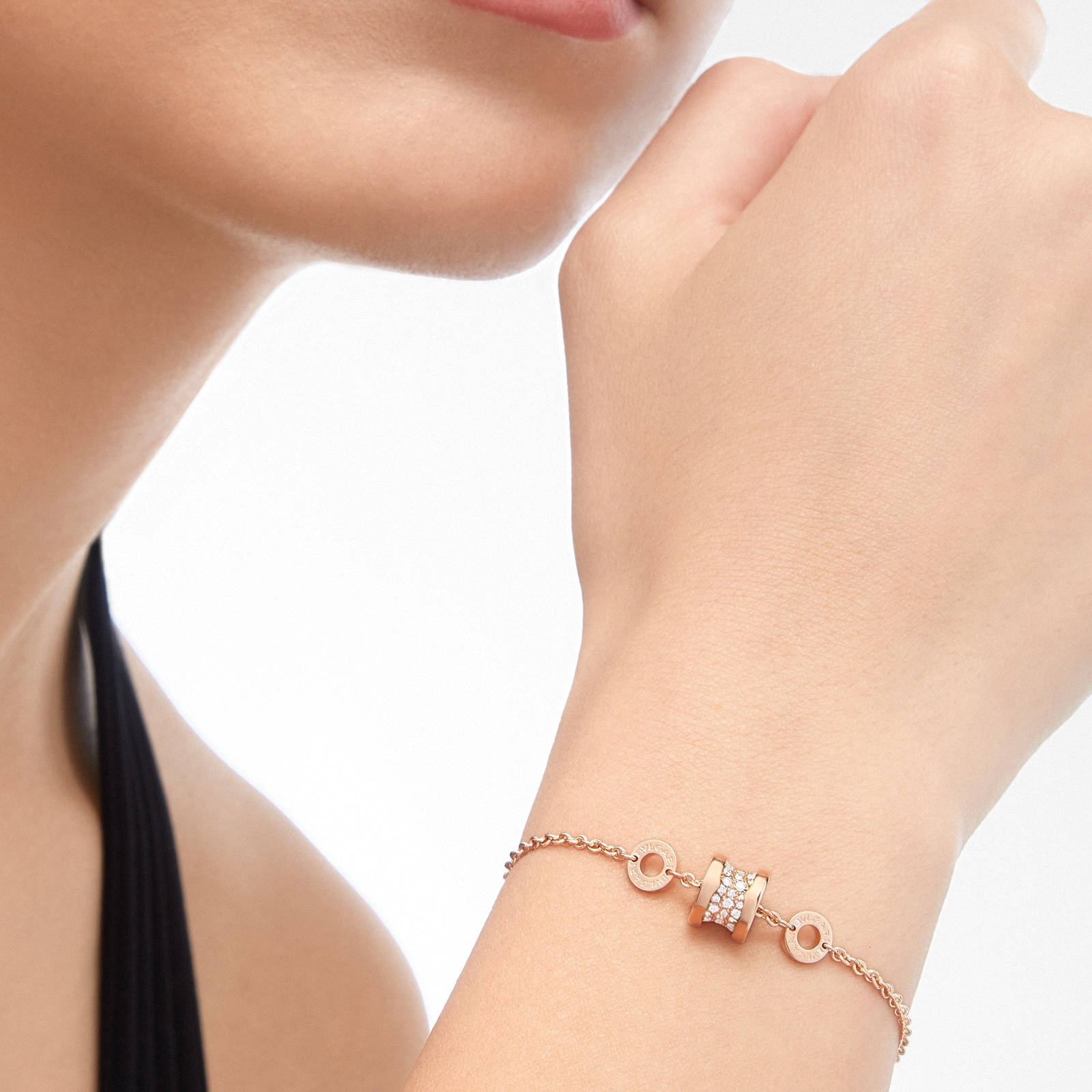 Bvlgari Jewelry 18K Rose Gold B.zero1 Diamond Bracelet - Size M/L