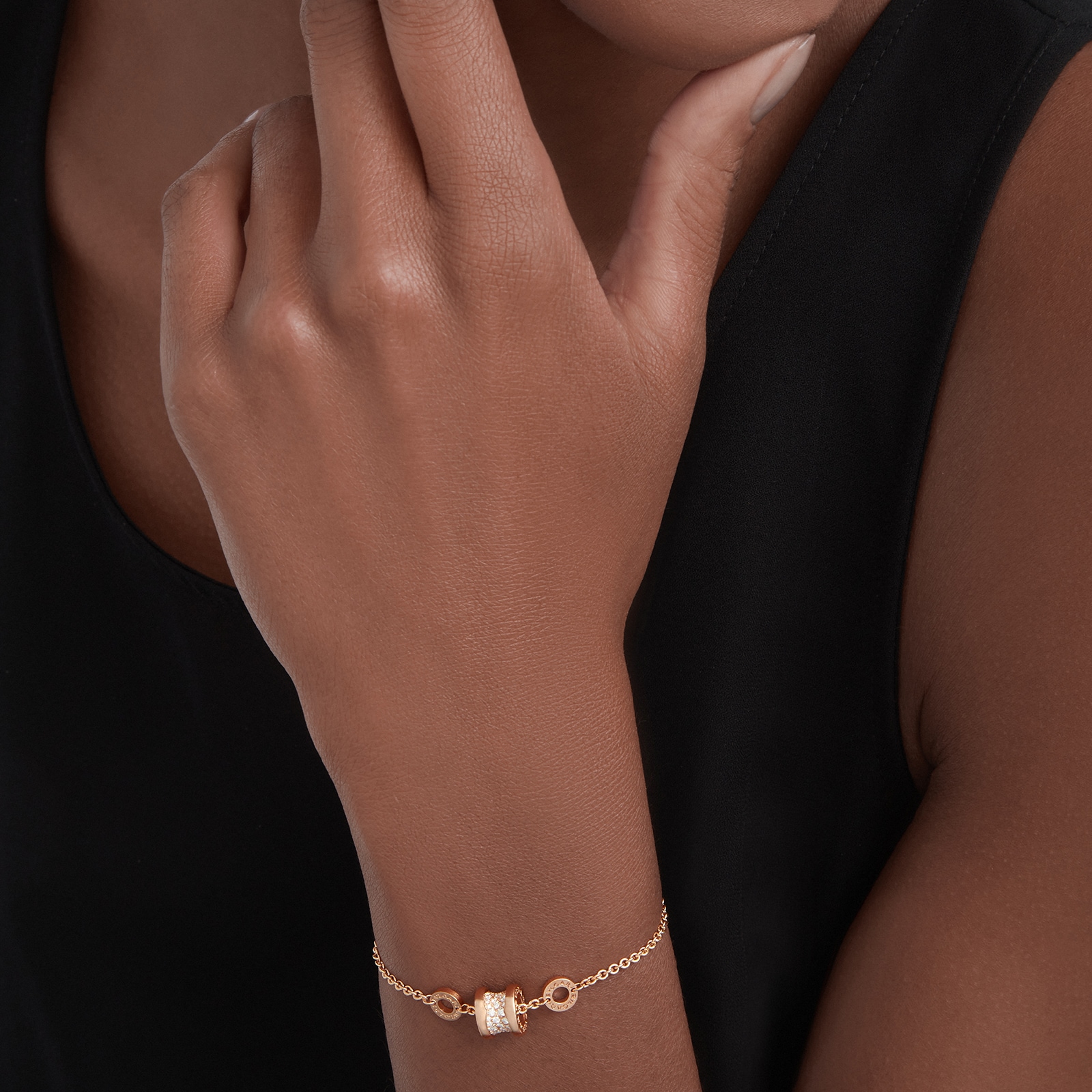 Bvlgari Jewelry 18K Rose Gold B.zero1 Diamond Bracelet - Size M/L