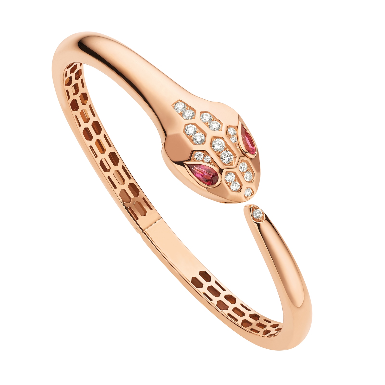 Bvlgari Jewelry 18k Rose Gold 0.30cttw Pave Diamond and Rubellite Serpenti Bracelet Size Medium Bvlgari Jewelry 18k Rose Gold 0.30cttw Pave Diamond and Rubellite Serpenti Bracelet Size Medium