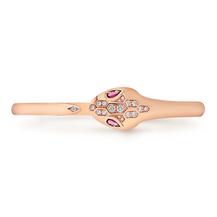 Bvlgari Jewelry 18k Rose Gold 0.30cttw Pave Diamond and Rubellite Serpenti Bracelet Size Medium