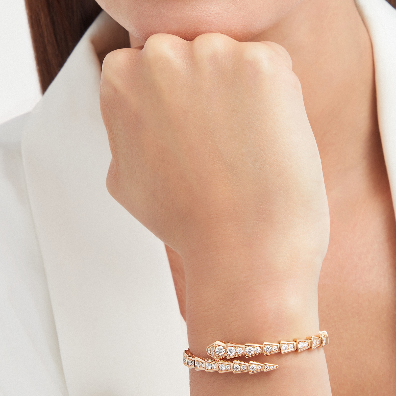 Bvlgari Jewelry 18k Rose Gold Serpenti 3.04cttw Diamond Bracelet 17cm