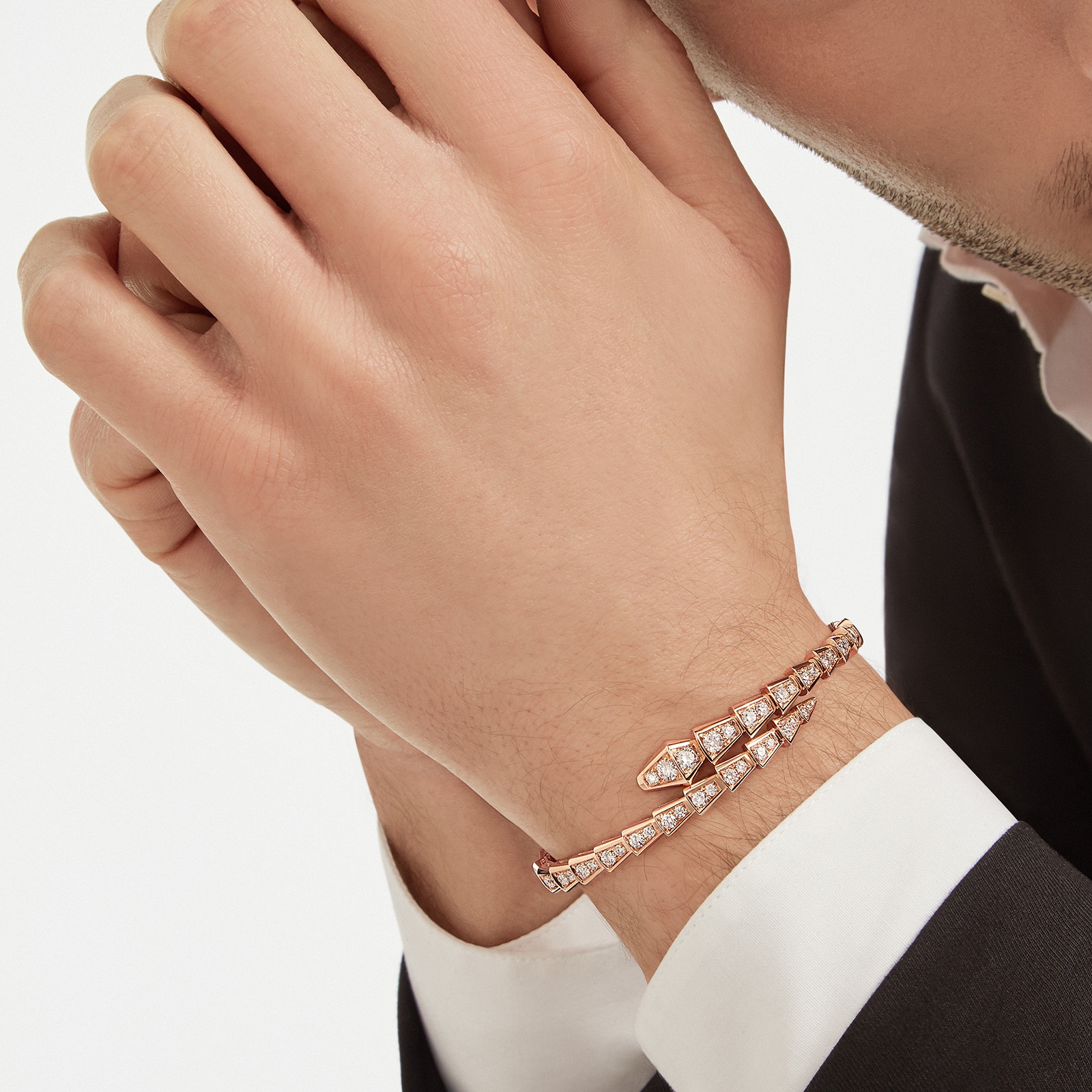 Bvlgari Jewelry 18k Rose Gold Serpenti 3.04cttw Diamond Bracelet 17cm