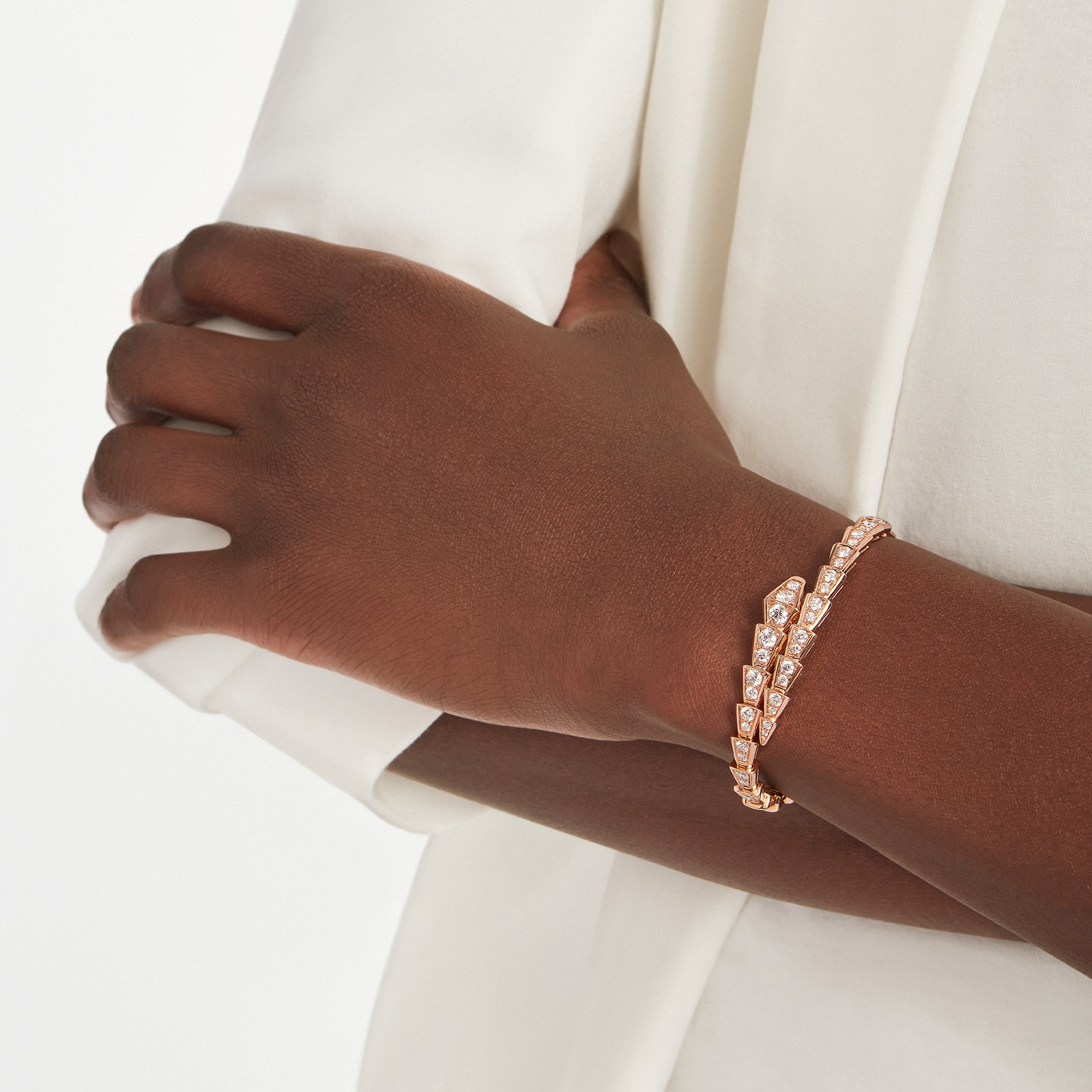 Bvlgari Jewelry 18k Rose Gold Serpenti 3.04cttw Diamond Bracelet 17cm