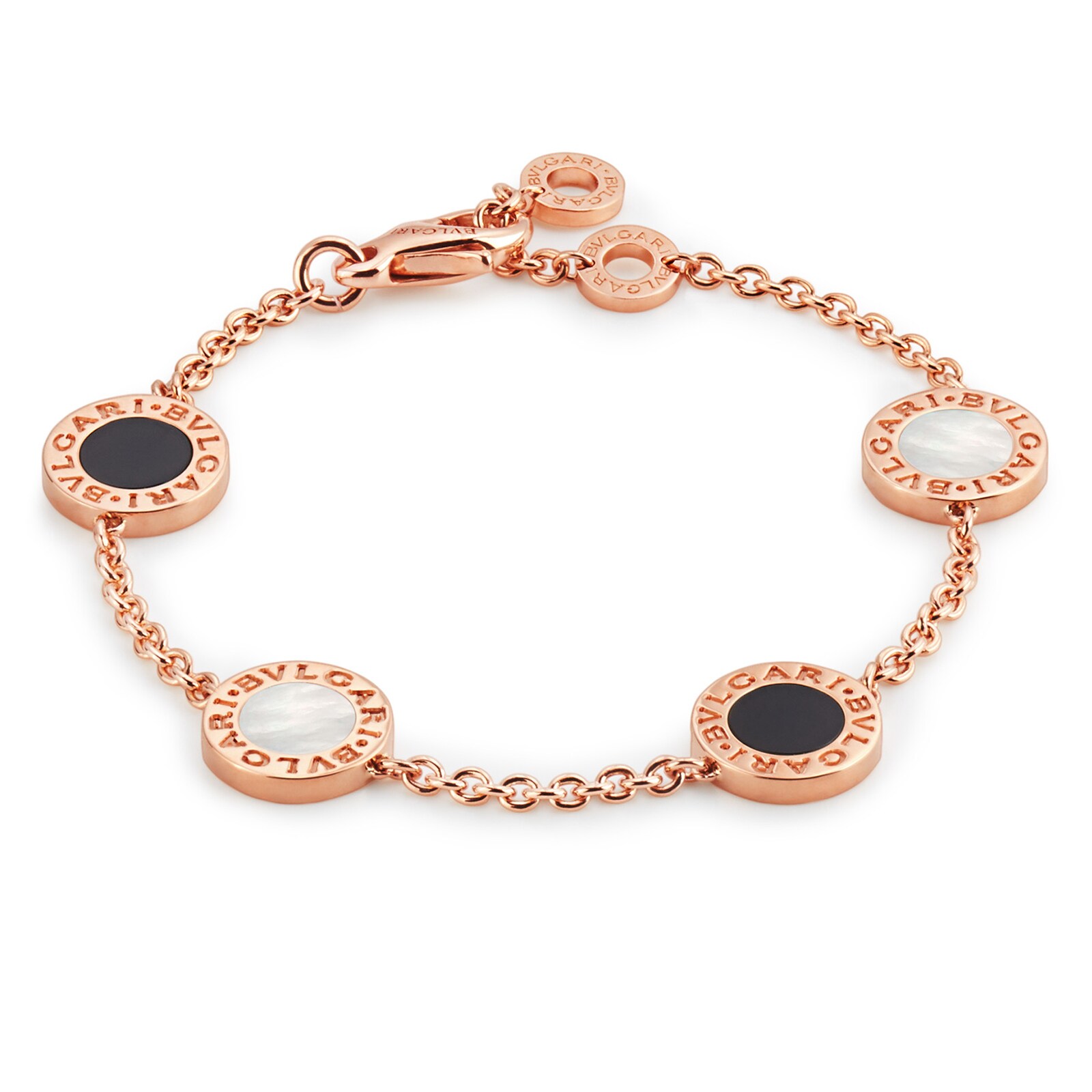 Bvlgari Jewelry 18k Rose Gold Bvlgari Bvlgari Mother of Pearl and Black Onyx Bracelet 5.9-7.5"