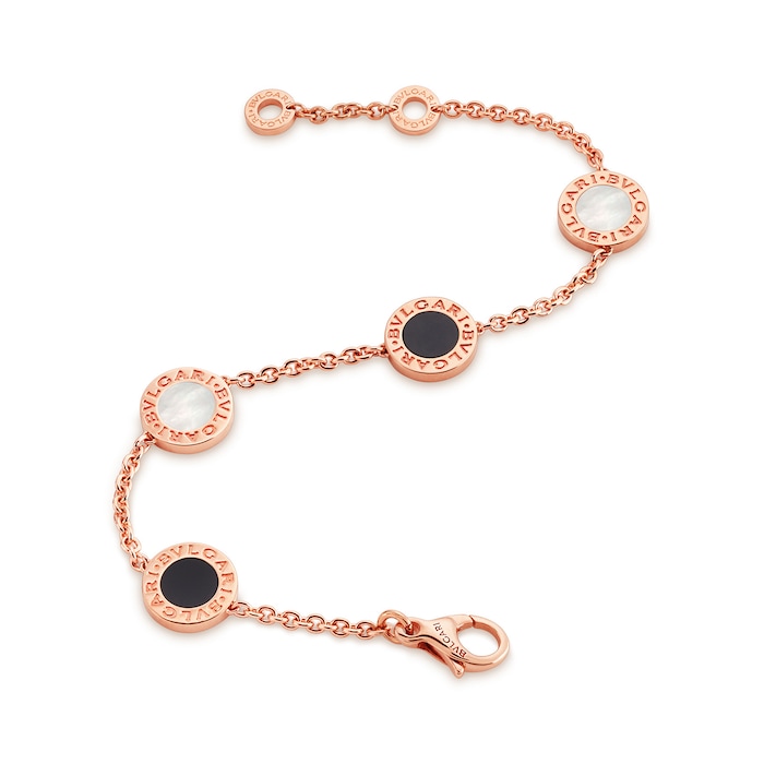 Bvlgari Jewelry 18k Rose Gold Bvlgari Bvlgari Mother of Pearl and Black Onyx Bracelet 5.9-7.5"