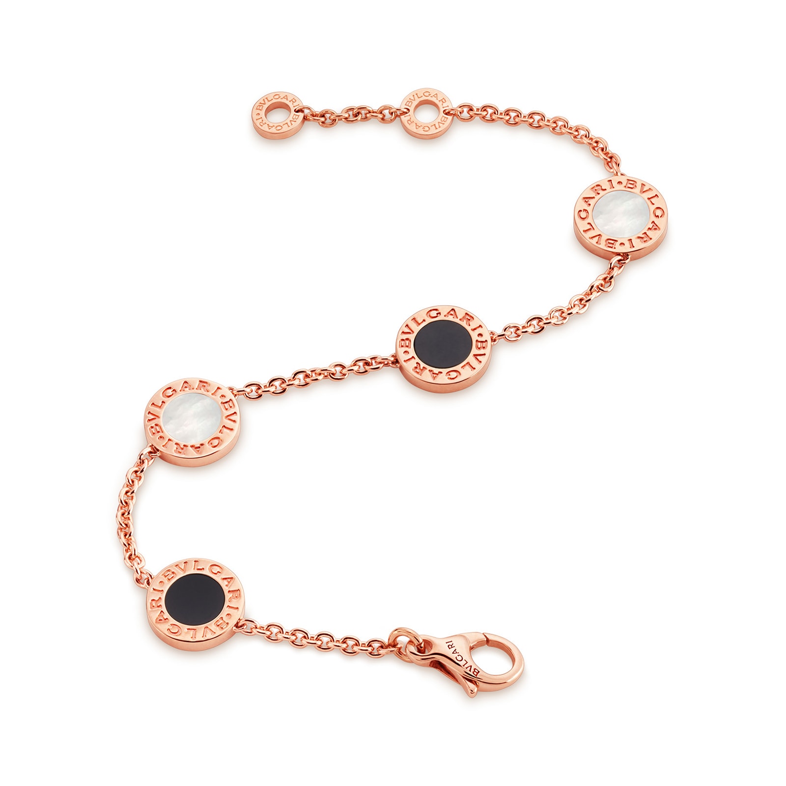 Bvlgari Jewelry 18k Rose Gold Bvlgari Bvlgari Mother of Pearl and Black Onyx Bracelet 5.9-7.5"