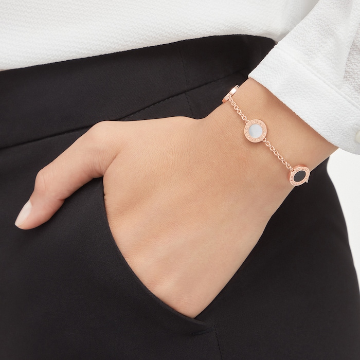 Bvlgari Jewelry 18k Rose Gold Bvlgari Bvlgari Mother of Pearl and Black Onyx Bracelet 5.9-7.5"