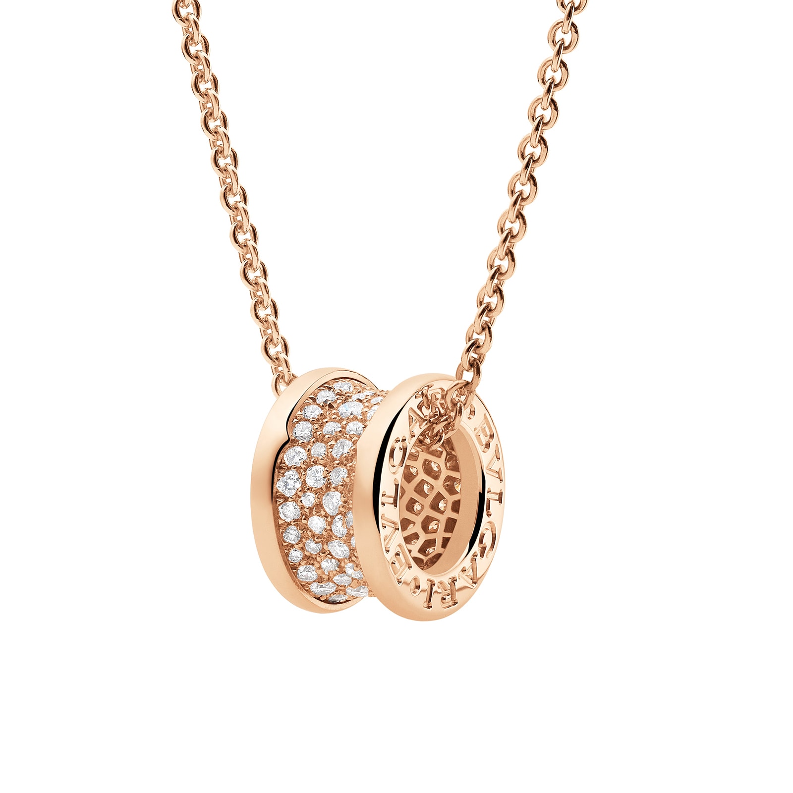 BVLGARI JEWELRY 18k Rose Gold B.ZERO1 0.94cttw Pave Diamond Pendant