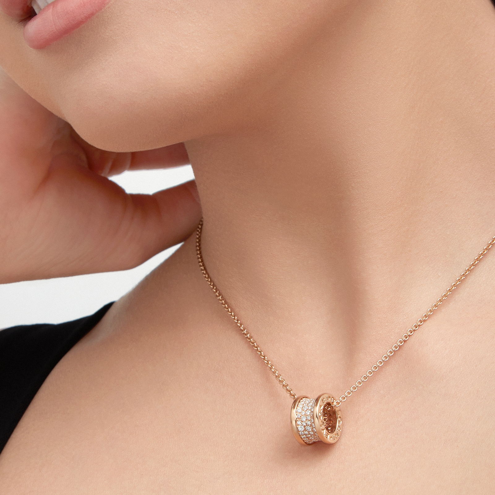 BVLGARI JEWELRY 18k Rose Gold B.ZERO1 0.94cttw Pave Diamond Pendant