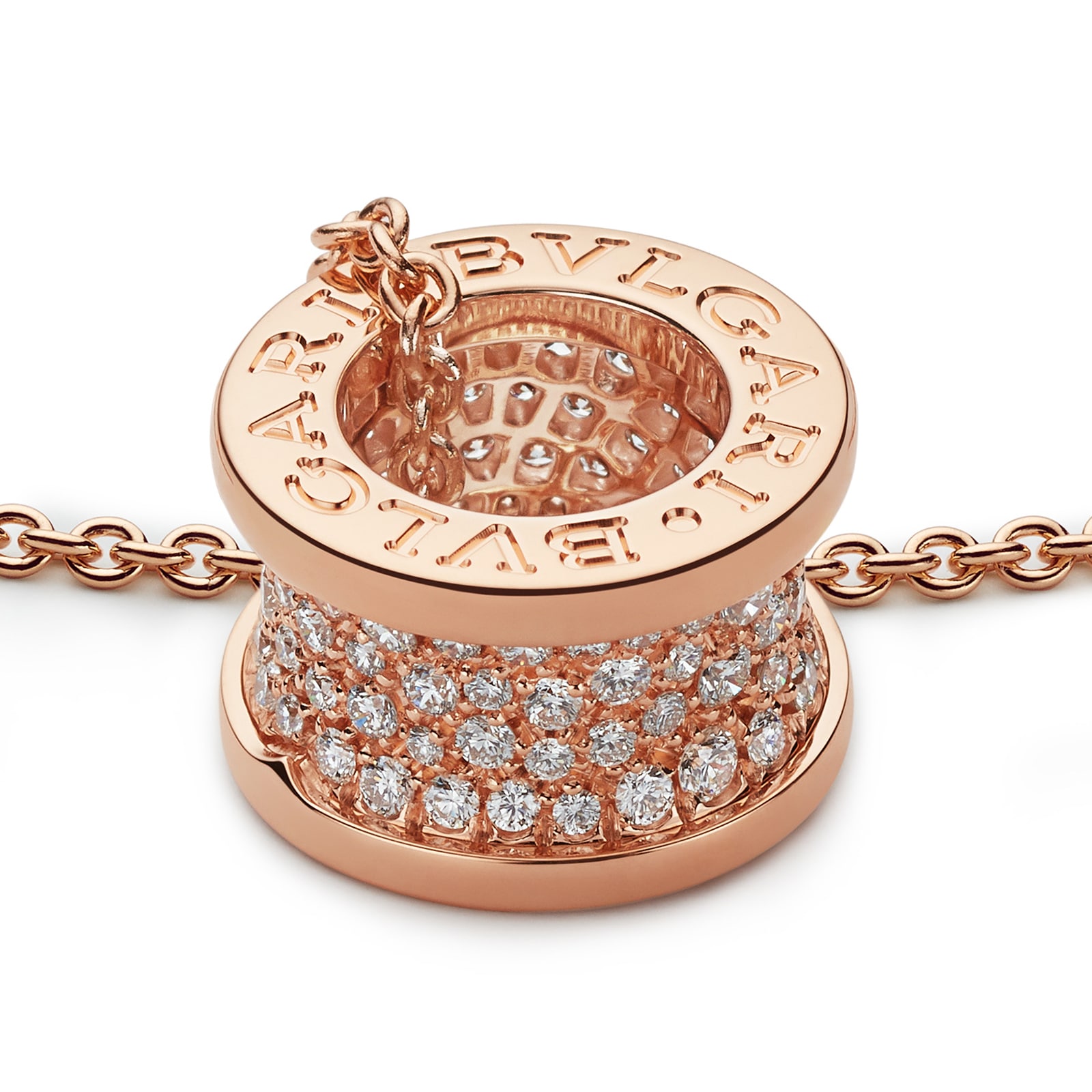 BVLGARI JEWELRY 18k Rose Gold B.ZERO1 0.94cttw Pave Diamond Pendant