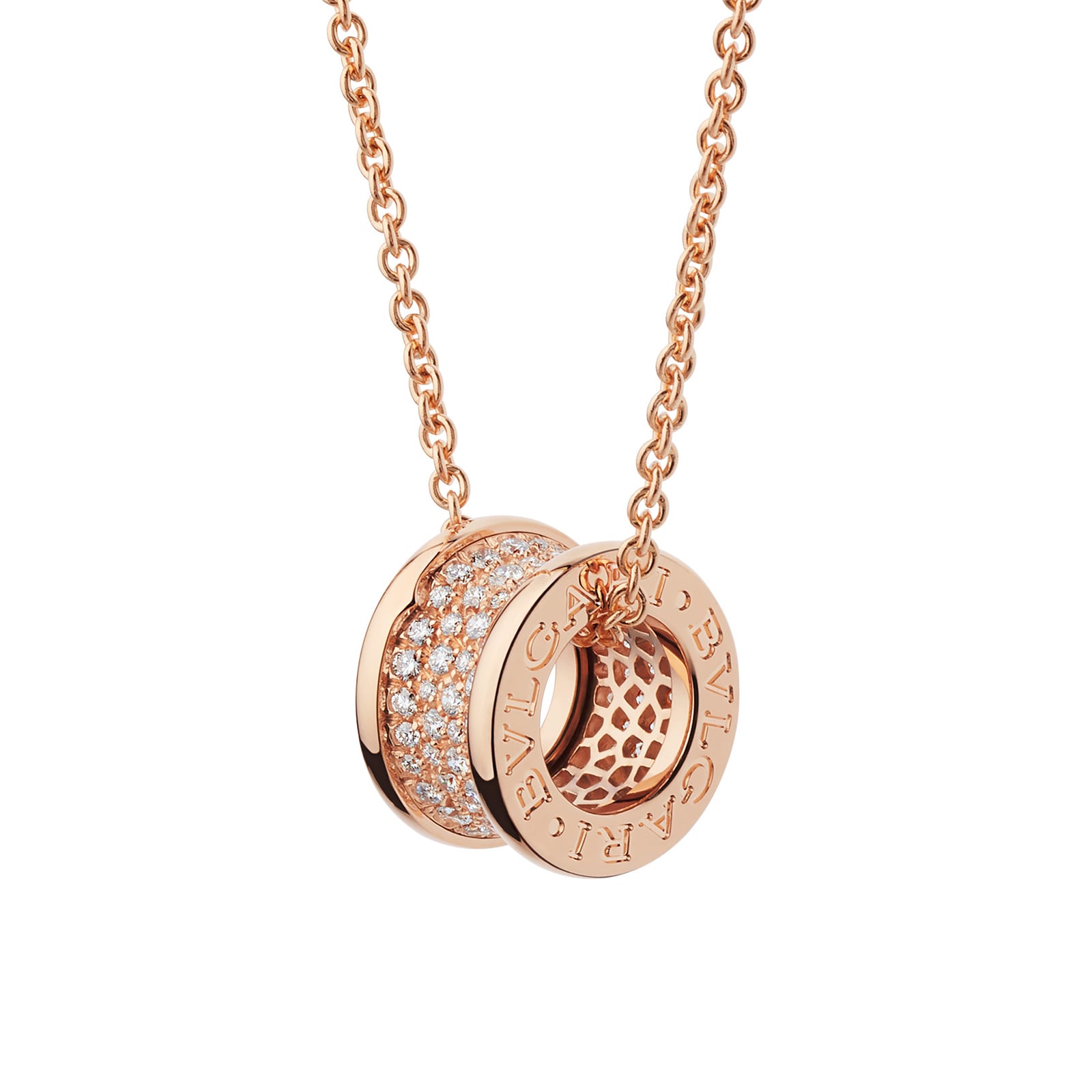 BVLGARI JEWELRY 18k Rose Gold B.ZERO1 0.94cttw Pave Diamond Pendant
