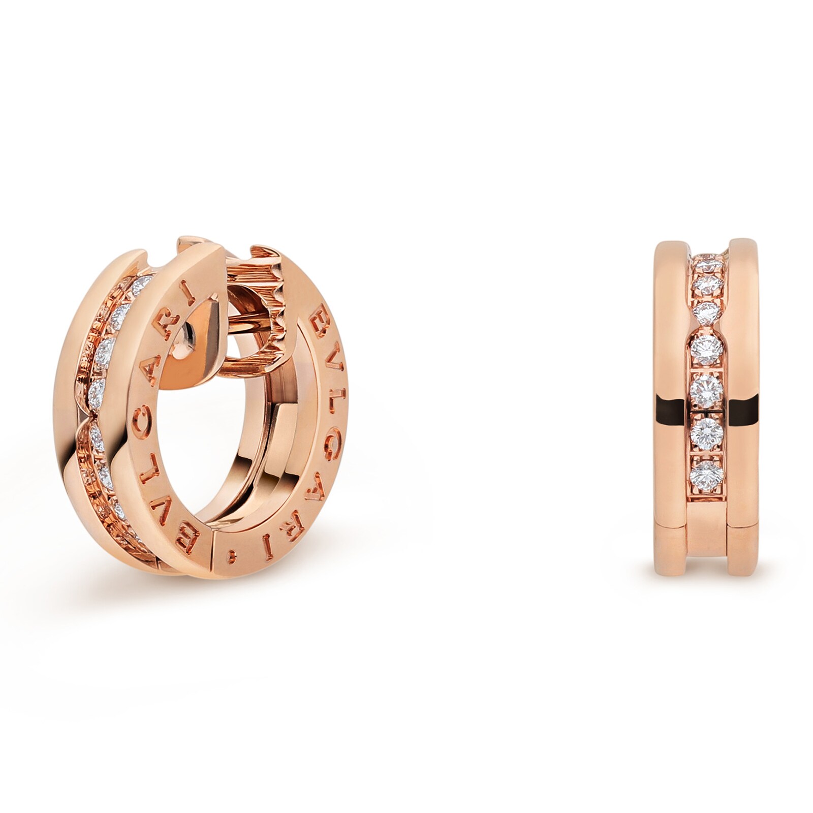 Bvlgari Jewelry 18k Rose Gold B.ZERO1 0.18cttw Diamond Hoop Earrings