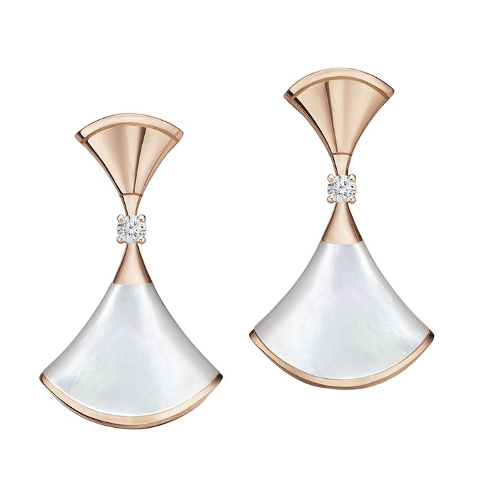 Bvlgari Jewelry 18k Rose Gold DIVAS' DREAM 0.07cttw Diamond and Mother of Pearl Drop Earrings