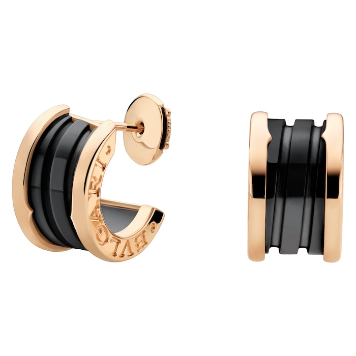 Bvlgari Jewelry 18k Rose Gold B.ZERO1 Black Ceramic Hoop Earrings