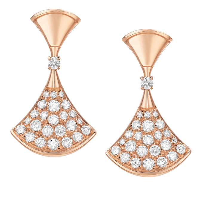 Bvlgari Jewelry 18k Rose Gold Divas' Dream 0.94cttw Pave Diamond Drop Earrings