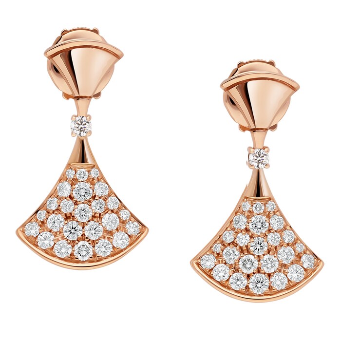 Bvlgari Jewelry 18k Rose Gold Divas' Dream 0.94cttw Pave Diamond Drop Earrings