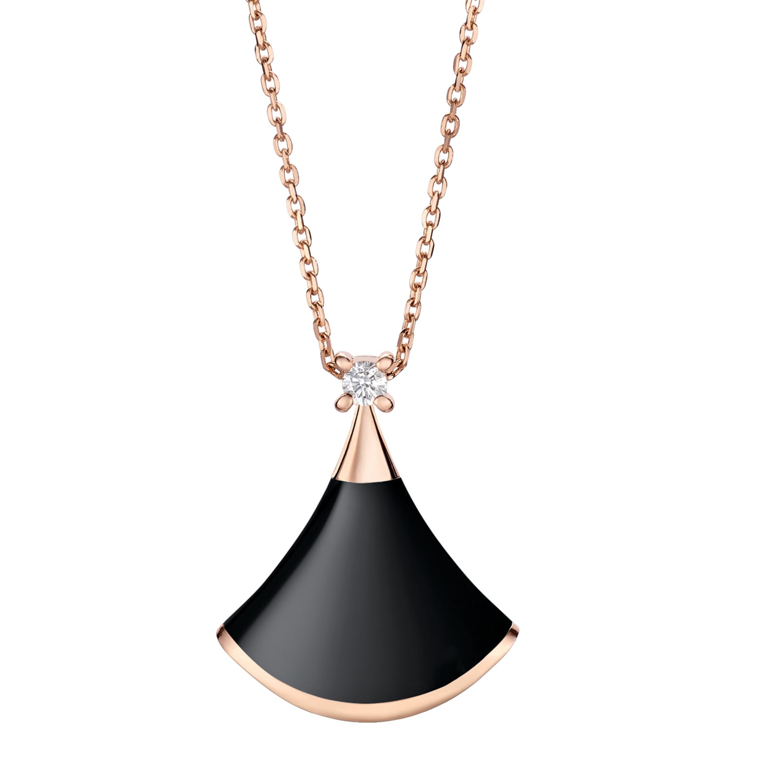 Bvlgari Jewelry 18k Rose Gold DIVAS' DREAM 0.03cttw Diamond and Black Onyx Necklace