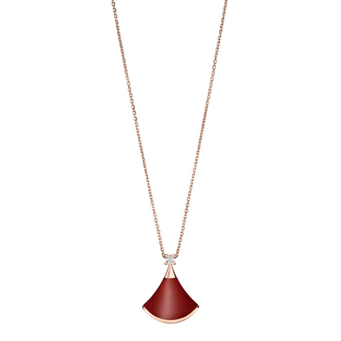 Bvlgari Jewelry 18k Rose Gold DIVAS' DREAM 0.03cttw Diamond and Red Carnelian Necklace