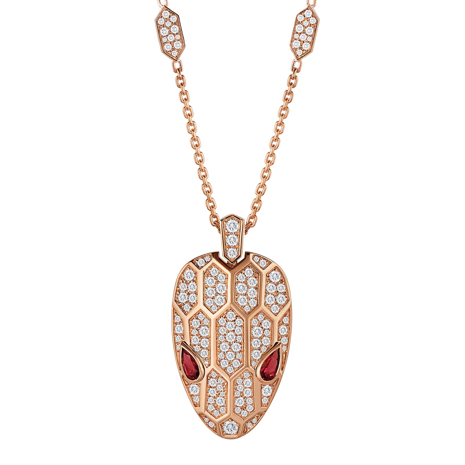 Bvlgari Jewelry 18k Rose Gold Serpenti 2.07cttw Diamond and Rubellite Necklace 16-17 Inch