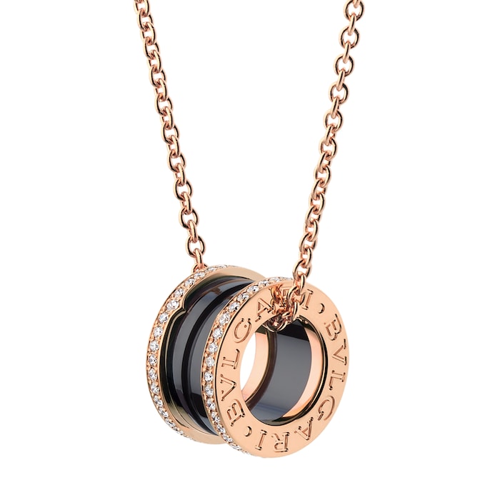 Bvlgari Jewelry 18k Rose Gold B.ZERO1 0.38cttw Diamond and Black Ceramic Necklace