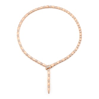 Bvlgari Jewelry 18k Rose Gold Serpenti Viper 4.41cttw Pave Diamond Necklace