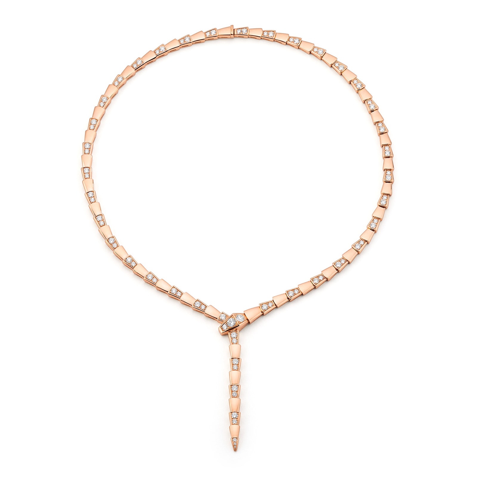 Bvlgari Jewelry 18k Rose Gold Serpenti Viper 4.41cttw Pave Diamond Necklace