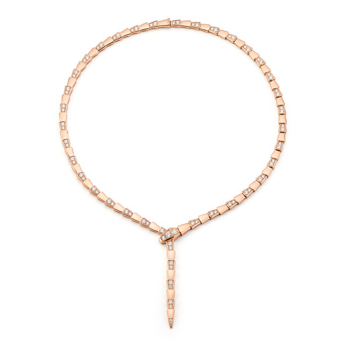 Bvlgari Jewelry 18k Rose Gold Serpenti Viper 4.41cttw Pave Diamond Necklace