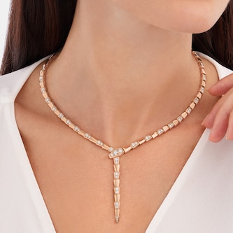 Bvlgari Jewelry 18k Rose Gold Serpenti Viper 4.41cttw Pave Diamond Necklace