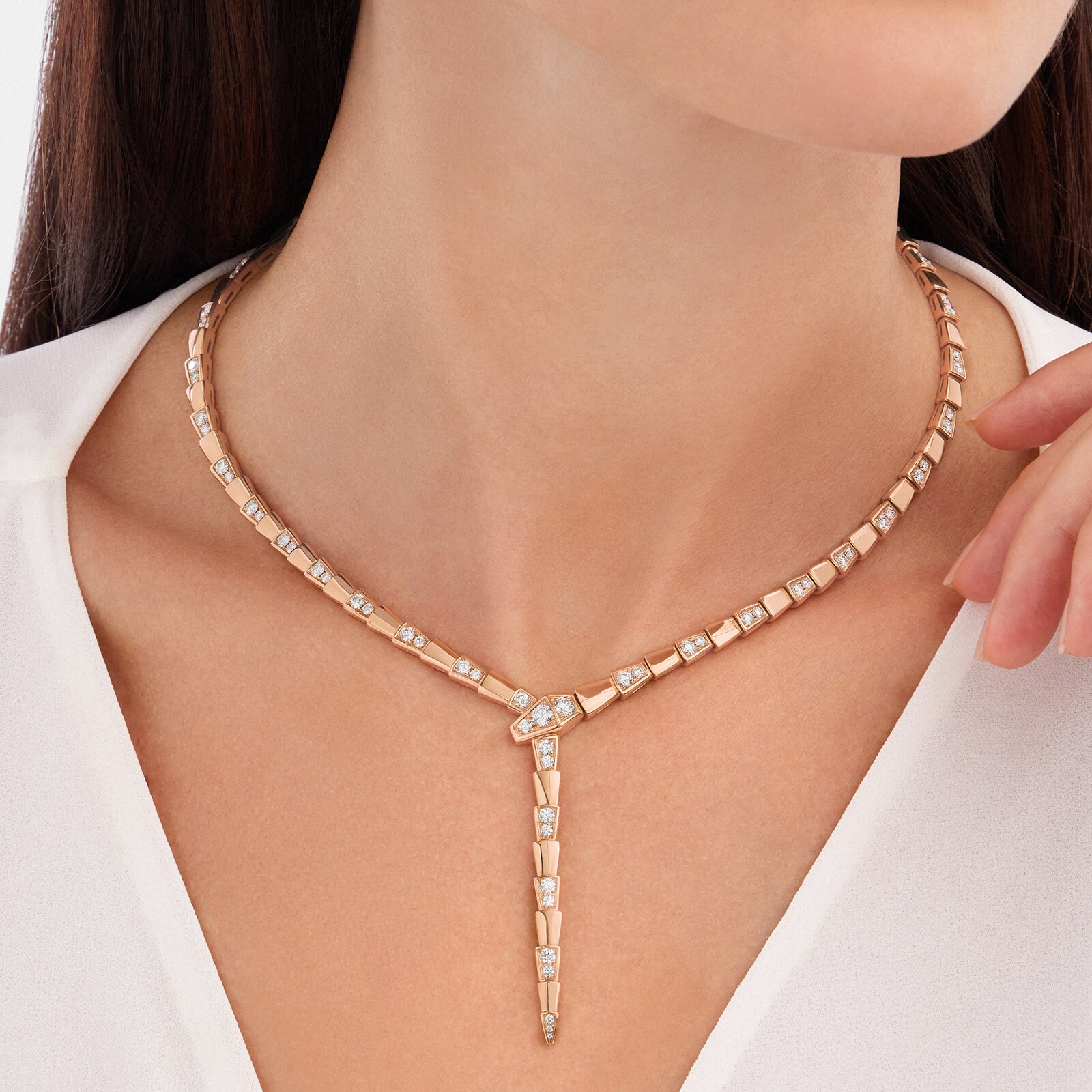 Bvlgari Jewelry 18k Rose Gold Serpenti Viper 4.41cttw Pave Diamond Necklace