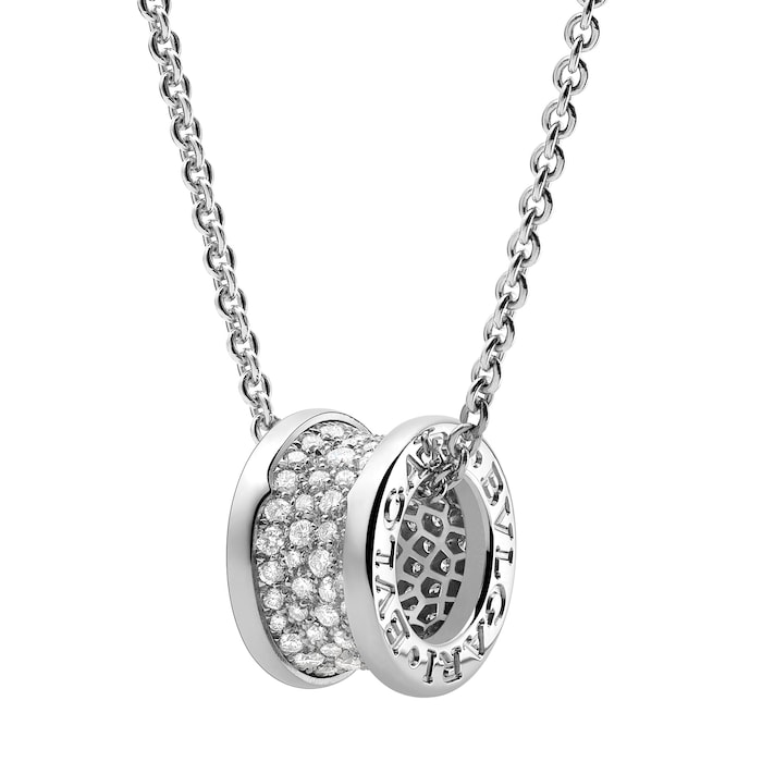 BVLGARI JEWELRY 18k White Gold B.ZERO1 0.91cttw Pave Diamond Pendant