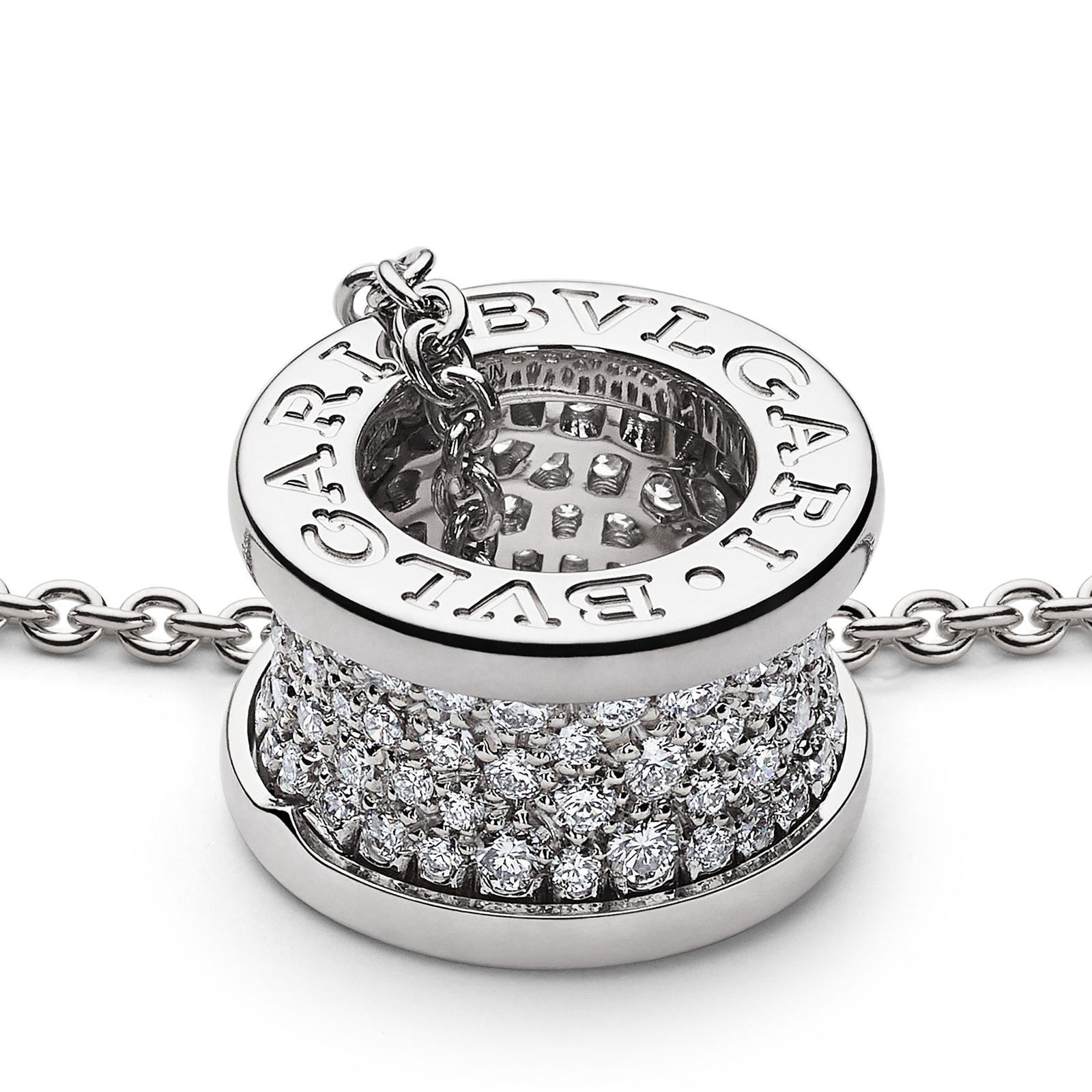 BVLGARI JEWELRY 18k White Gold B.ZERO1 0.91cttw Pave Diamond Pendant